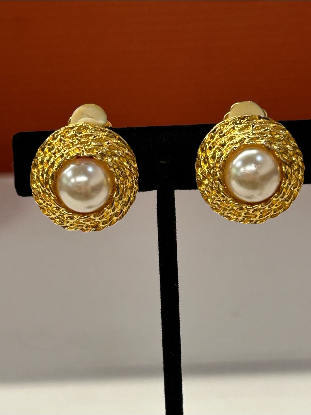 Vintage Gold-Tone Pearl Button Earrings - Women Jewelry